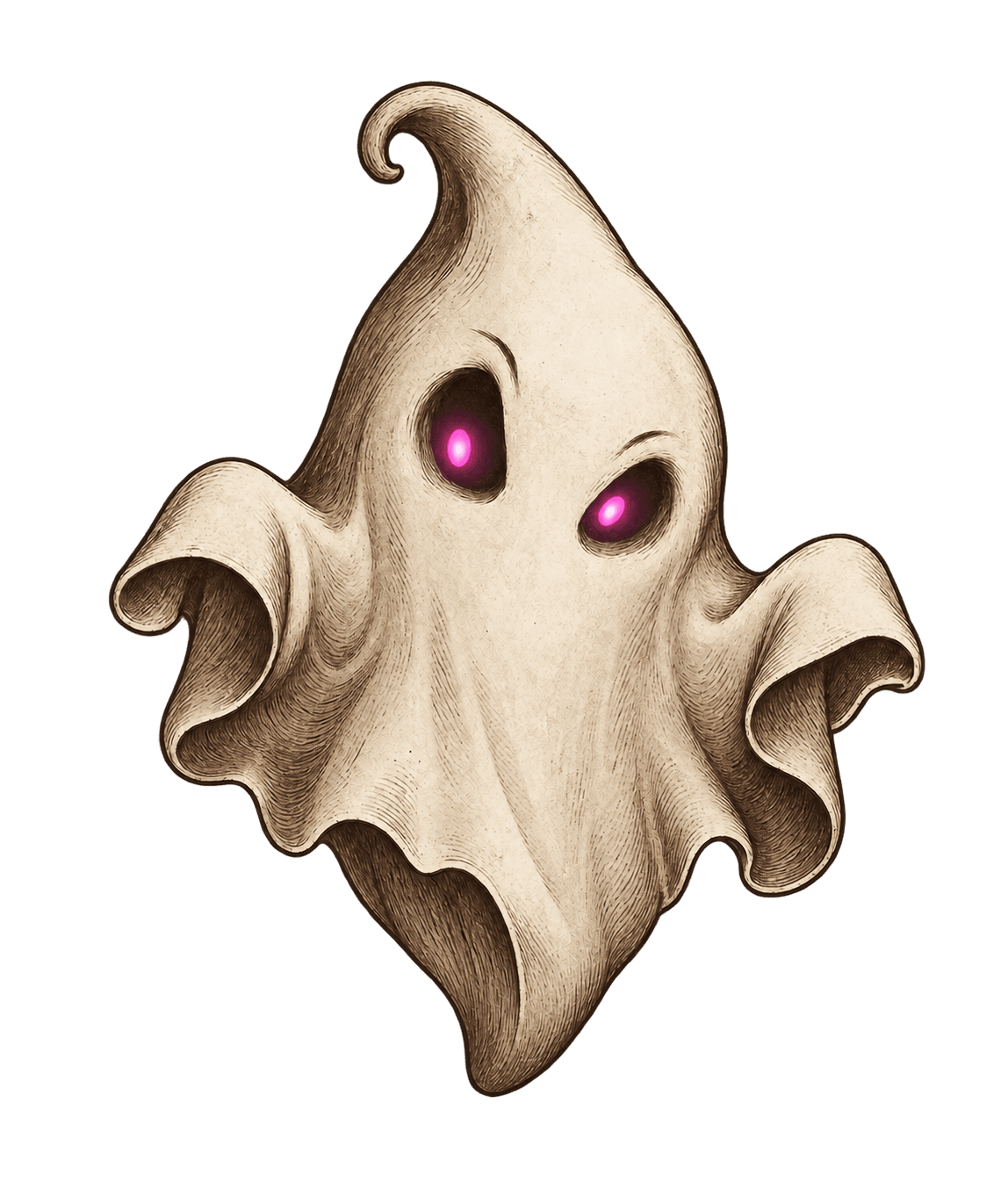 Ghost Jev, an ivory engraved ghost with glowing pink eyes